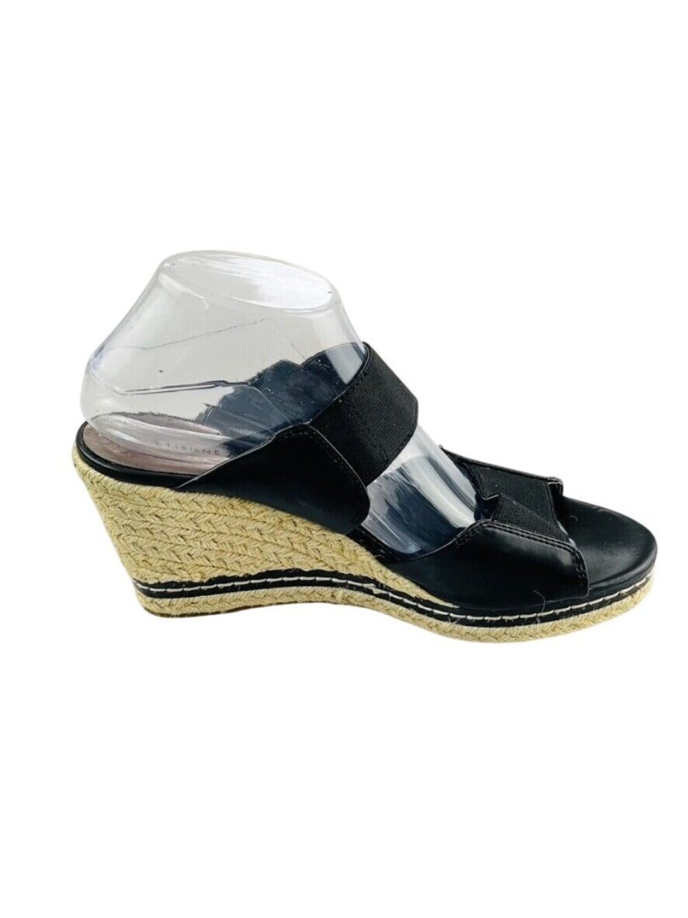Etienne Aigner Womens Black Wedge Sandals With Elastic Straps & Espadrille Heel - Picture 8 of 11